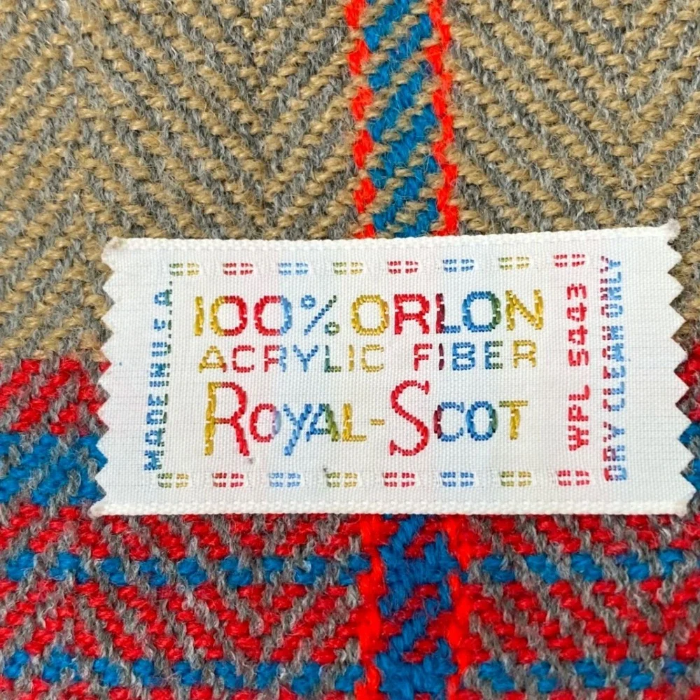Royal‎ Scot Plaid Scarf 100% Orlon Acrylic Fringe Red Blue Tan Unisex